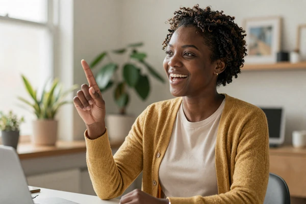 Maya, a culturally Deaf member, signing in her sunlit home - Deaf dating site member story